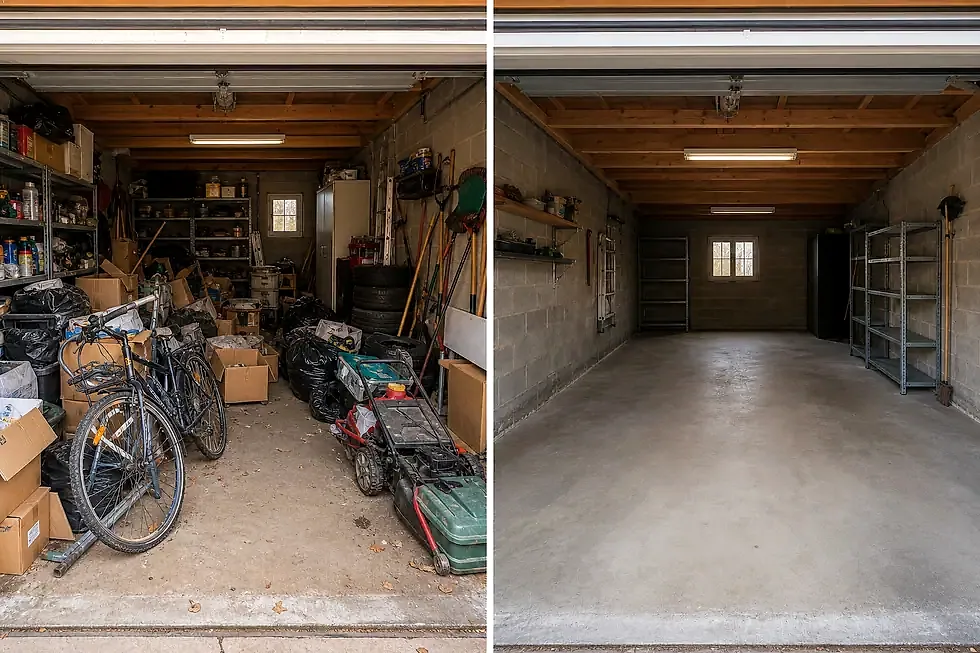 Avant après débarras garage Mulhouse encombré