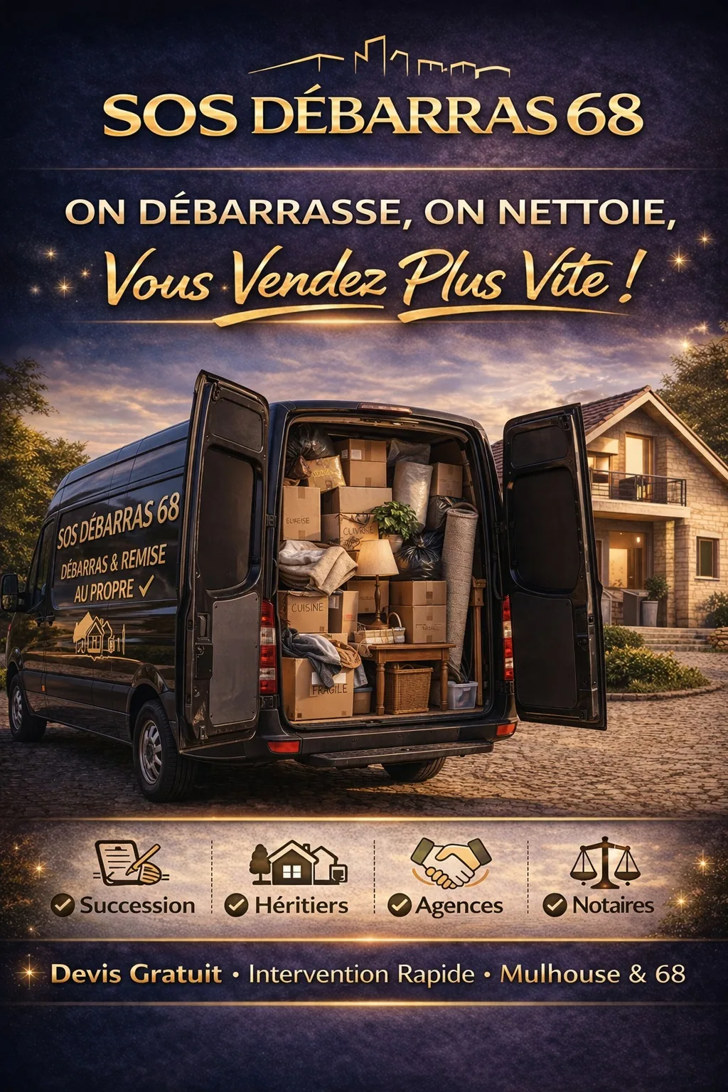 Camion SOS Débarras 68 chargé pour une intervention